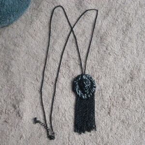 Black Lion Pendant Tassel Necklace